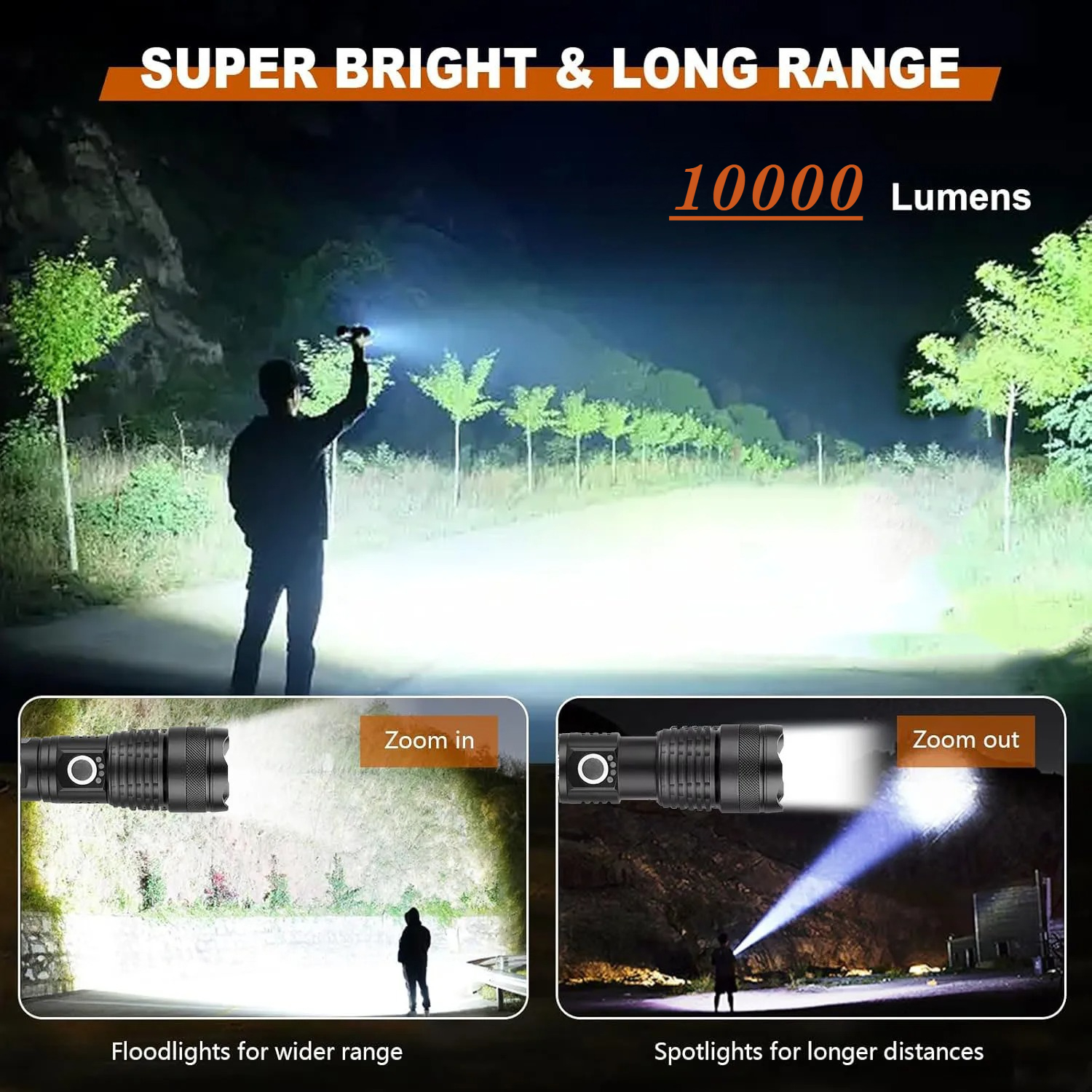 High Power LED Flashlight Rech - Outdoor Lighting Landscape ulasan dan harga